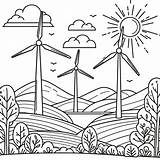 Landscape With Wind Turbines And Sun 🌄🍃 Coloring Page sketch template
