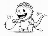 A Cute Happy Dinosaur Jumping Rope  Coloring Page sketch template