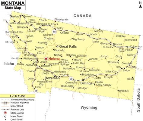 Montana Map, Map of Montana State (USA), MT Map