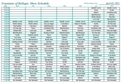 Bellagio Fountain Schedule, Times, and Songs (4 2021)