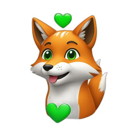 Happy Fox with a green heart in his hand | AI Emoji Generator