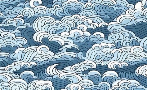 Painting blue sea waves seamless pattern art drawing | Premium AI ...