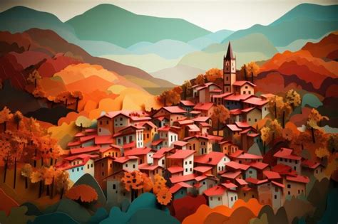 Premium AI Image | A colorful painting of a village in italy