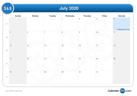 July 2020 Calendar