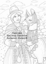 Andes Princess // Coloring Page Digital Print For Instant Download  sketch template