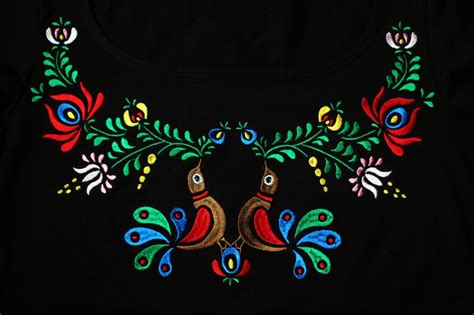 Embroidery hungarian folk art black T-shirt with colorful | Etsy