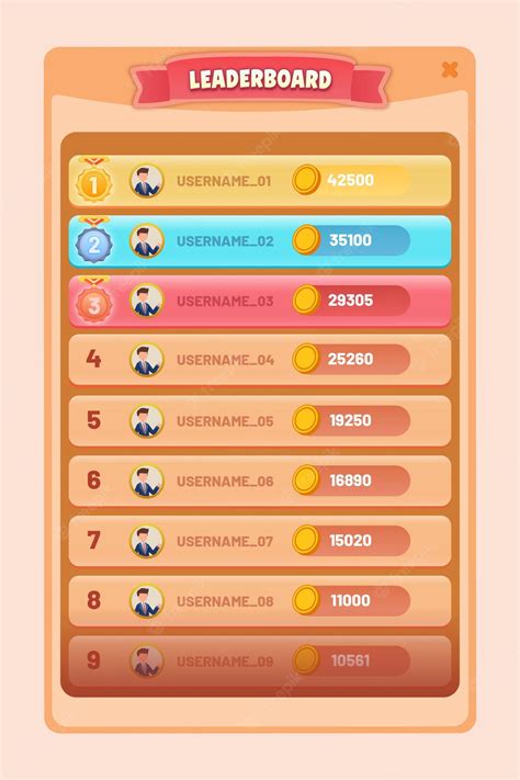 Activos de gui de la interfaz de usuario del juego móvil leaderboard ...