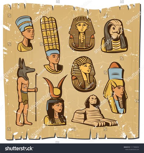 Vintage Colored Ancient Egyptian Elements Collection Stock Vector ...