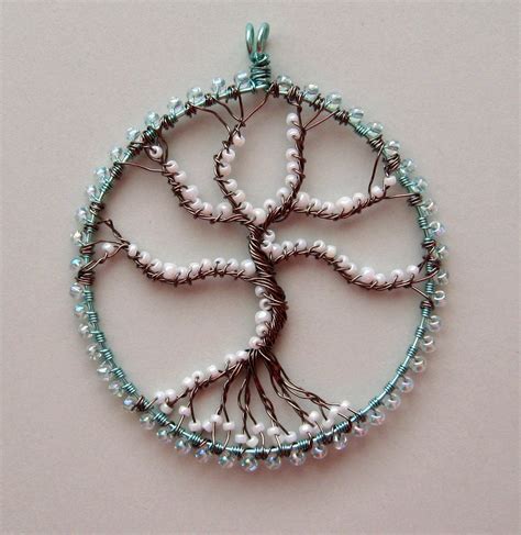 Snow Laden wire wrapped beaded Tree of Life pendant with