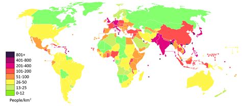 Population density of the world per sq km : dataisbeautiful