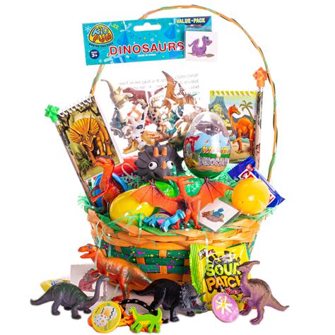 Dinosaur Toy Treat Filled Kids 48-Piece Medium Easter Basket Gift Set ...