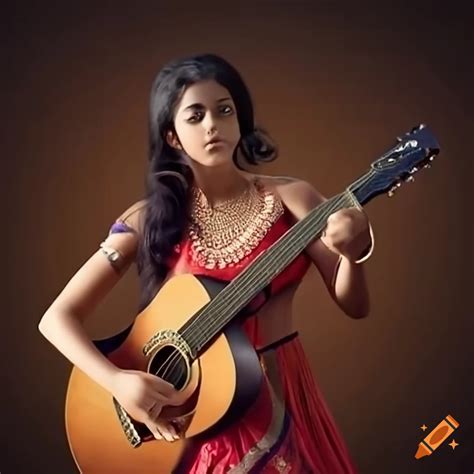 Desi girl playing guitar and dancing on Craiyon