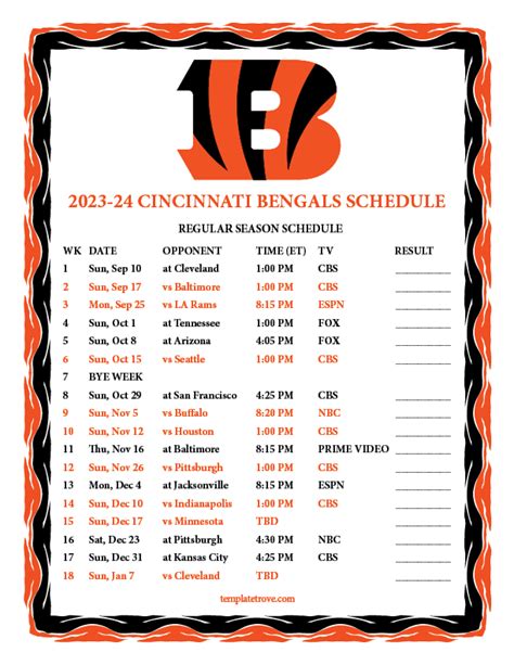 Bengals Schedule 2024 - Roze Wenona