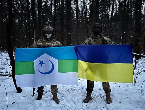 The flag of the "Bashkort" military unit, ethnic Bashkirs fighting in the Ukrainian Armed Forces ...