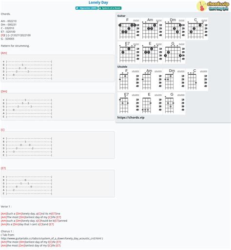 Chord: Lonely Day - tab, song lyric, sheet, guitar, ukulele | chords.vip