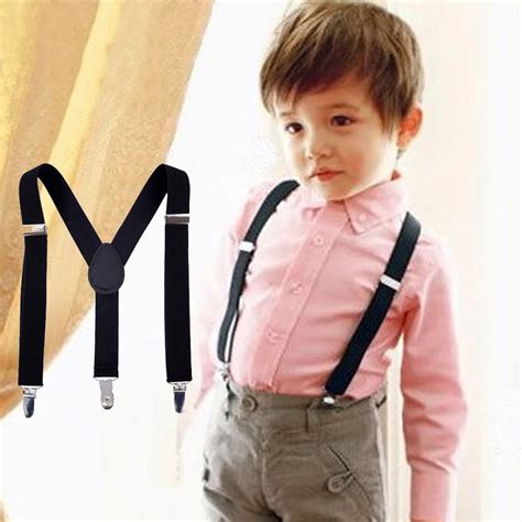 Children Black Suspenders 3 Clip Adjustable Shirts Kids Suspenders for Baby Boys Belt Strap ...