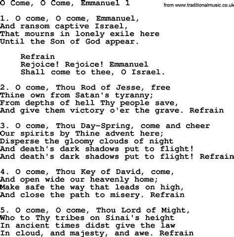 Advent Hymns, Song: O Come, O Come, Emmanuel 1, complete lyrics, and PDF