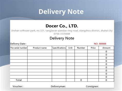 Free Delivery Note Template Xls - Printable Templates