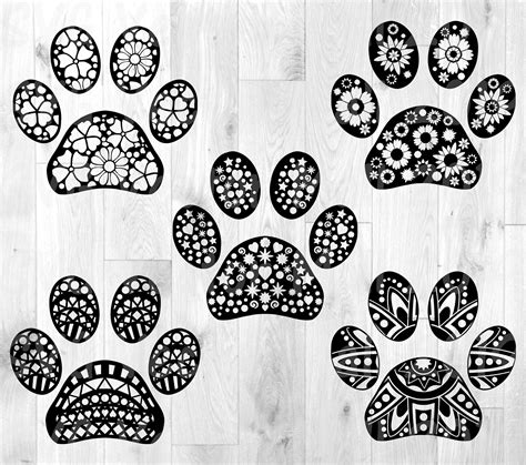 Paws, SVG, Clipart, Paw Prints, Paw Patterns, Animal Paw, Mandala, Floral, Zen Tangle, Digital ...