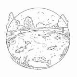 Fish Pond Coloring Page sketch template