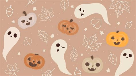 Download Aesthetic Halloween Background Cute Ghosts And Pumpkins Pattern | Wallpapers.com