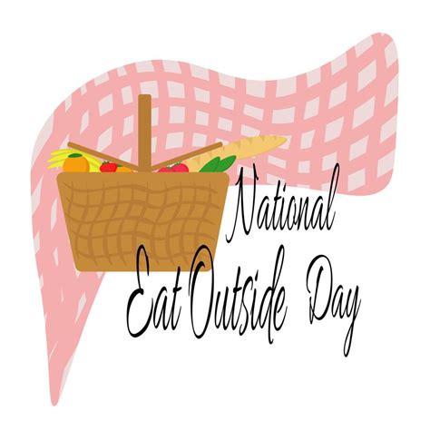 National Eat Outside Day, picnic basket and bright tablecloth for poster or banner 10820313 ...