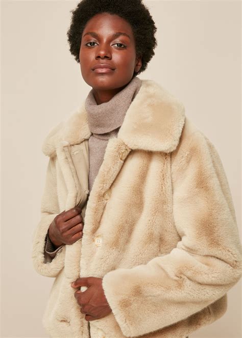 Neutral Short Faux Fur Coat | WHISTLES | Whistles UK