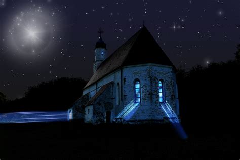 Free Images : light, sky, night, star, atmosphere, space, darkness, blue, church, chapel, ruin ...