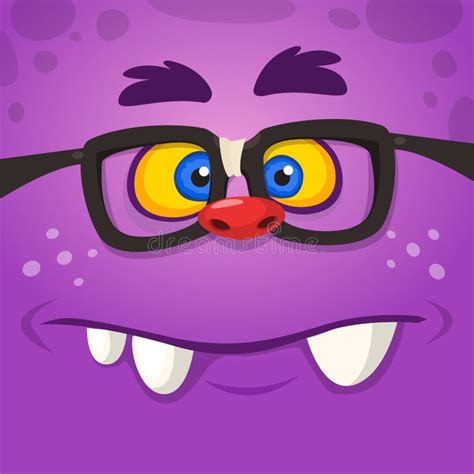 Funny Cartoon Monster Face with Eyeglasses. Vector Halloween Monster Square Avatar. Stock Vector ...