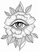 Flower Eye Tattoo Line Art Flash Leaves Leaf Geometric  sketch template