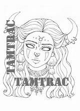 Coloring Page  Taurus Zodiac Girl 12 Signs A4 Printable Adult Tattoo sketch template