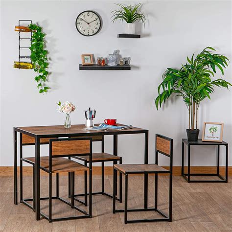 Arlo Wooden and Metal 4 Seater Dining Table Set - Decornation