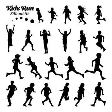 Premium Vector | Set kids running silhouette vector illustration