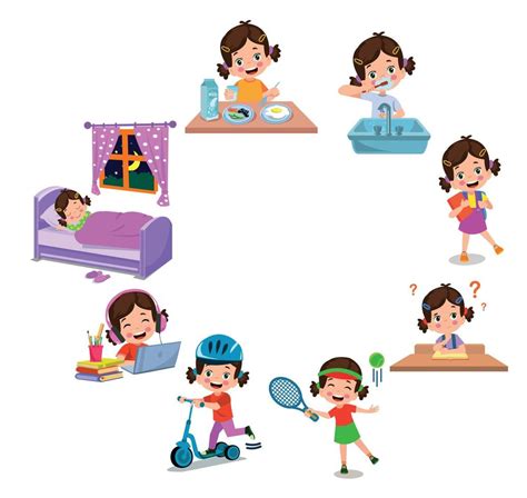 ensemble d'activités de routine quotidienne pour enfants de dessin animé 15276777 Art vectoriel ...