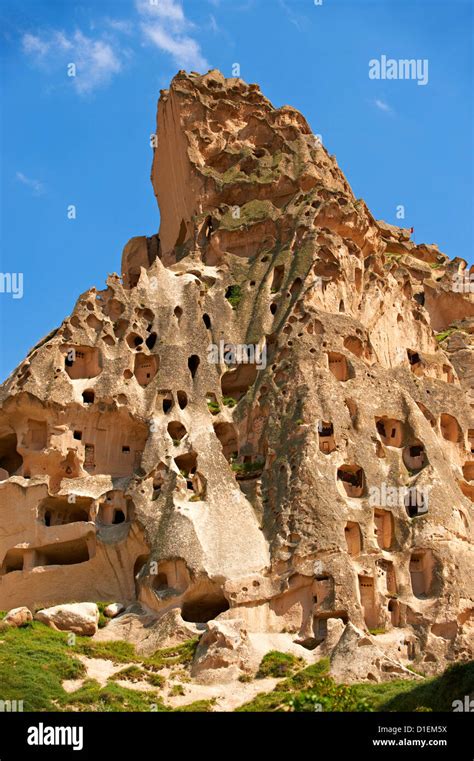 Rock houses of Uchisar, Cappadocia Turkey. Volcanic tuft rock formations Stock Photo - Alamy