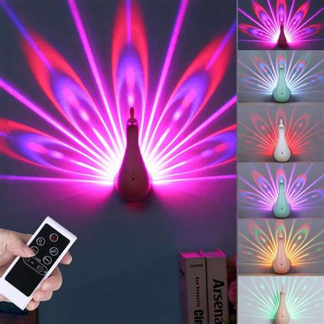 3D LED Peacock Projector Lamp Remote Control Night Lamp Projection LED Night Light For Children ...