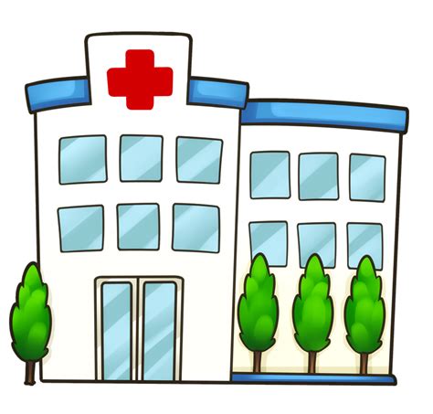 Hospital Building with Red Cross Door