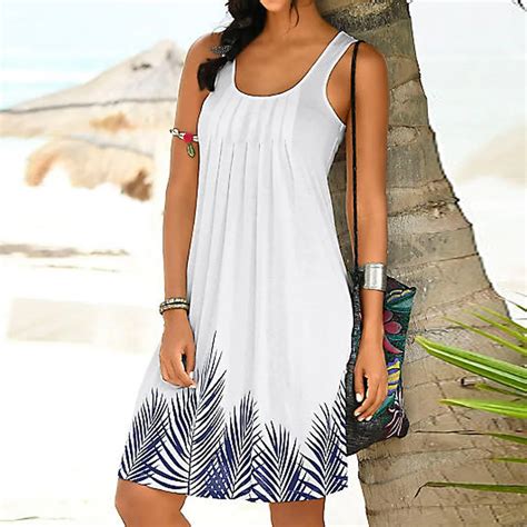 Womens Sleeveless Dress Print Fashion Dress Ladies Holiday Summer White Dresses Casual beach ...