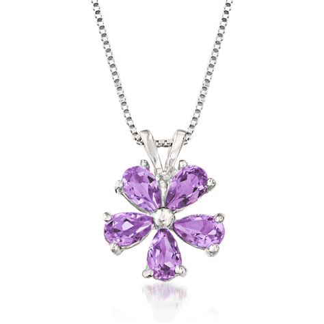 1.00 ct. t.w. Amethyst Flower Pendant Necklace in Sterling Silver. 18 ...