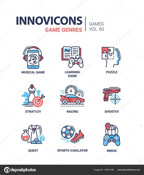 Game genres - line design icons set Stock Vector Image by ©Boyko ...