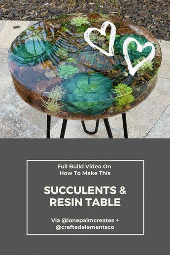 a glass table with plants on it and the words succulents & resinin table