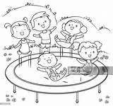 Coloring Book Kids Jumping On Trampoline High Res Vector Graphic  sketch template