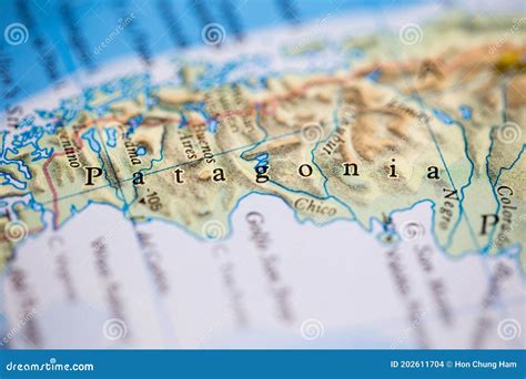 Shallow Depth of Field Focus on Geographical Map Location of Patagonia ...