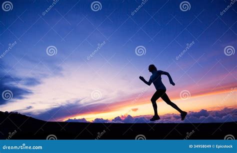 Female Runner Silhouette, Running into Sunset Stock Image - Image of active, road: 34958049