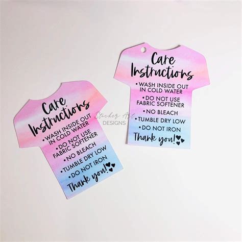 ð T-Shirt Care Instructions ð 1 Set = 40 Cards â 2.65"x2.48" Care Instructions Cards On White ...