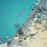 Dubai 3D Render Satellite View Topographic Map Art Print by Frank Ramspott