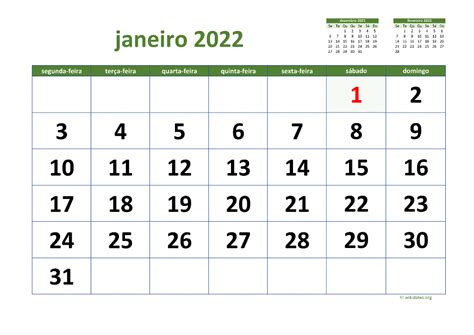 calendário janeiro 2022