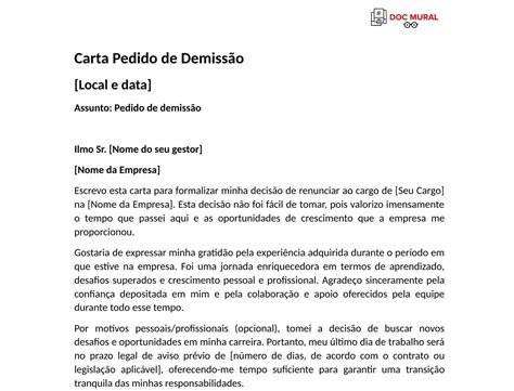 como pedir demissão por motivos pessoais