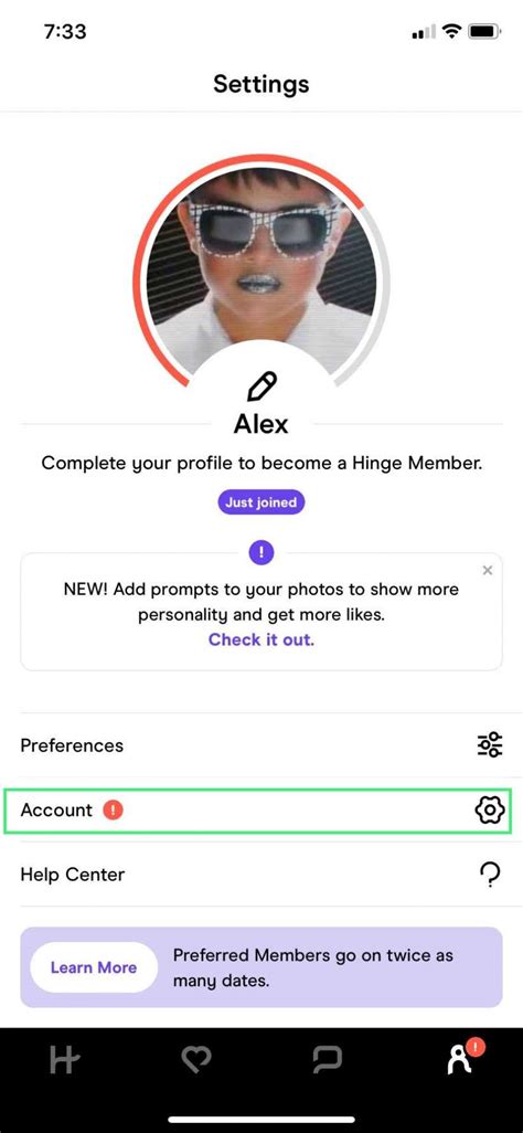 hinge dating app delete account