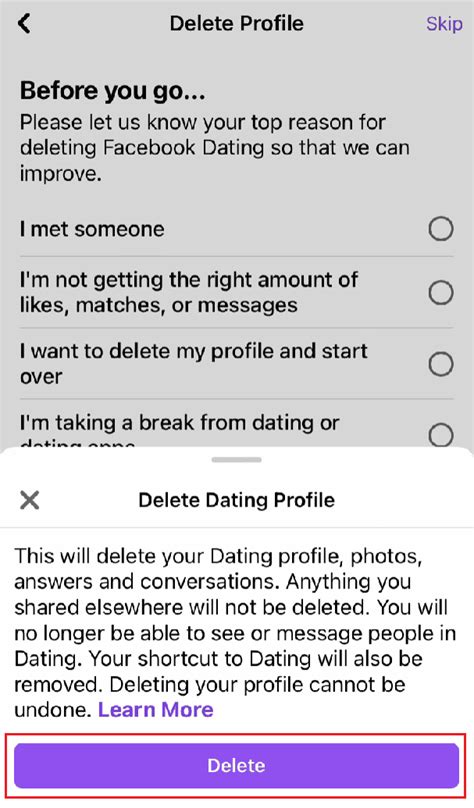 how to delete dating profile on fb